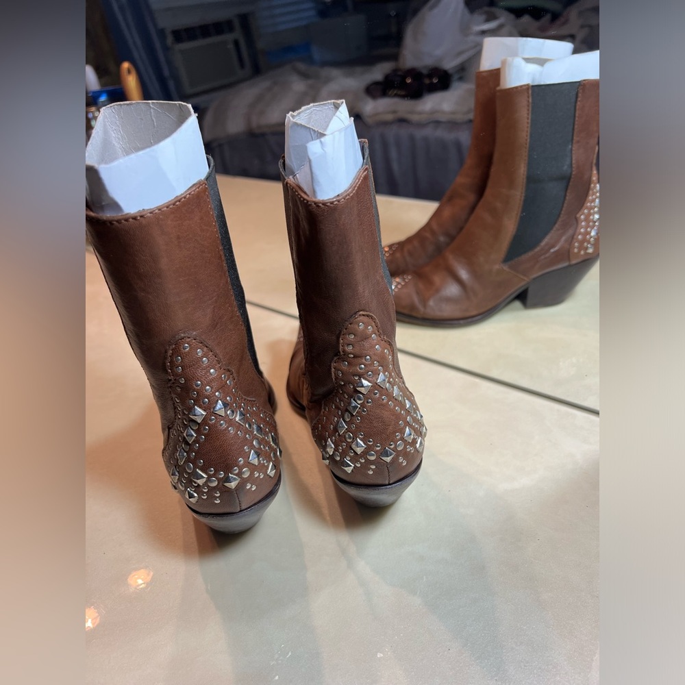 Giancarlo Paoli Made in Italy Leather Western Cut Short Studded Boots 36.5 - Picture 10 of 14